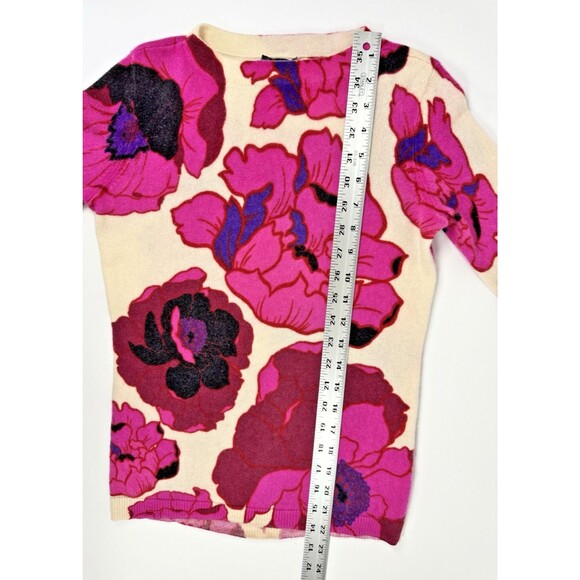 Talbots Audrey Pure Cashmere Sweater Womens Petite Pink Ivory Floral Luxe Knit - Picture 9 of 10